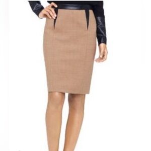 CLUB MONACO camel black leather accents pencil skirt NWT!